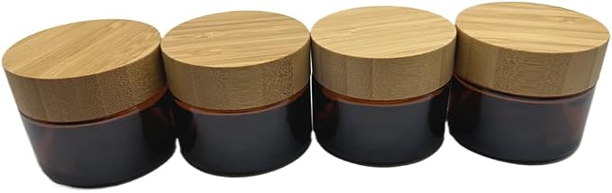 Glass brown jar with bamboo lid