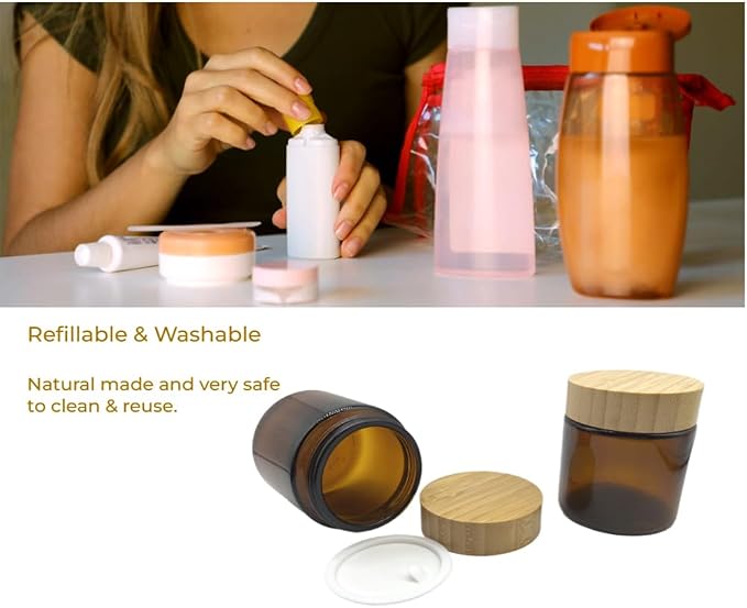 Glass brown jar with bamboo lid
