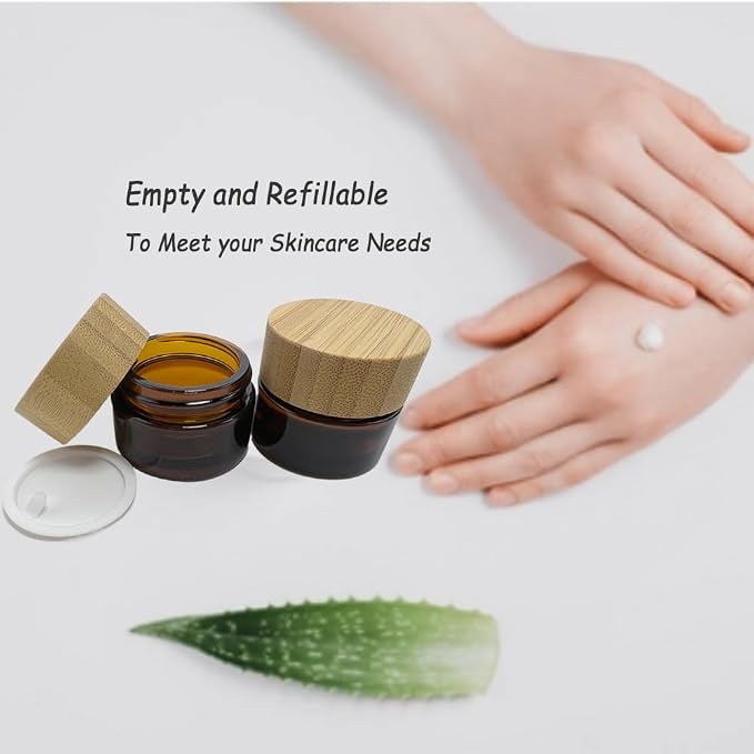 Glass brown jar with bamboo lid
