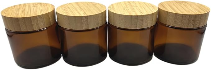 Glass brown jar with bamboo lid