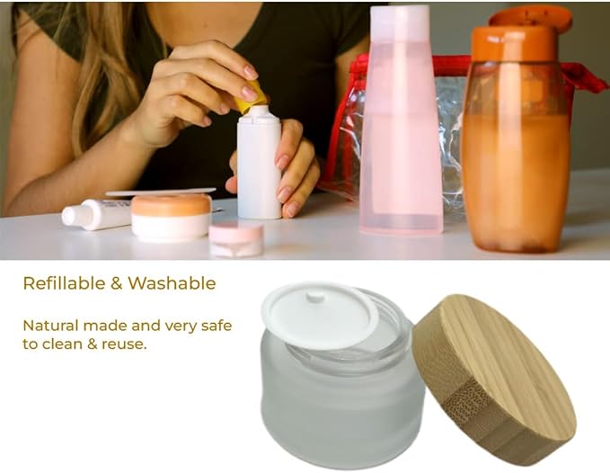 Glass frost clear jar with bamboo lid