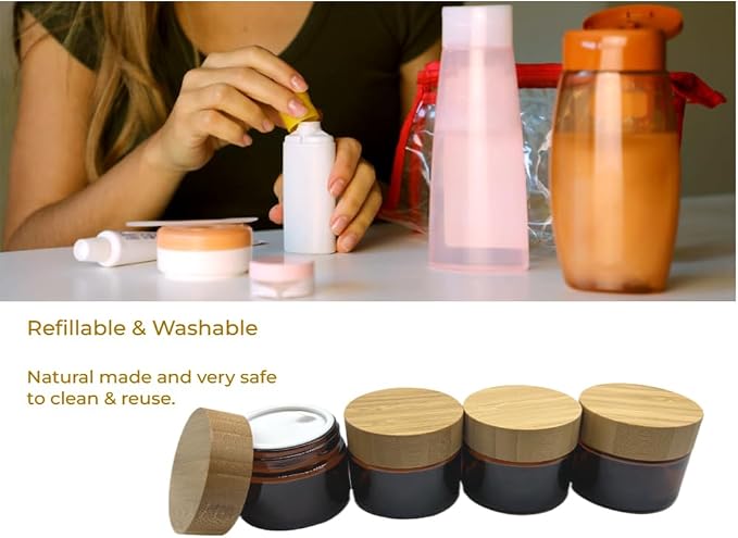 Glass brown jar with bamboo lid