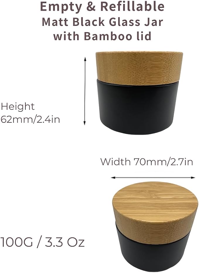 Glass matt black jar with bamboo lid