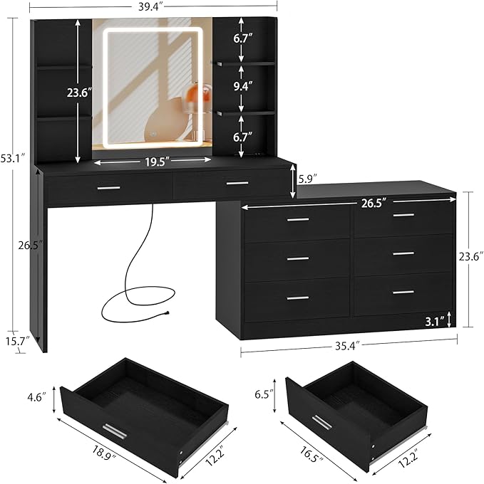 Black 8 Drawers