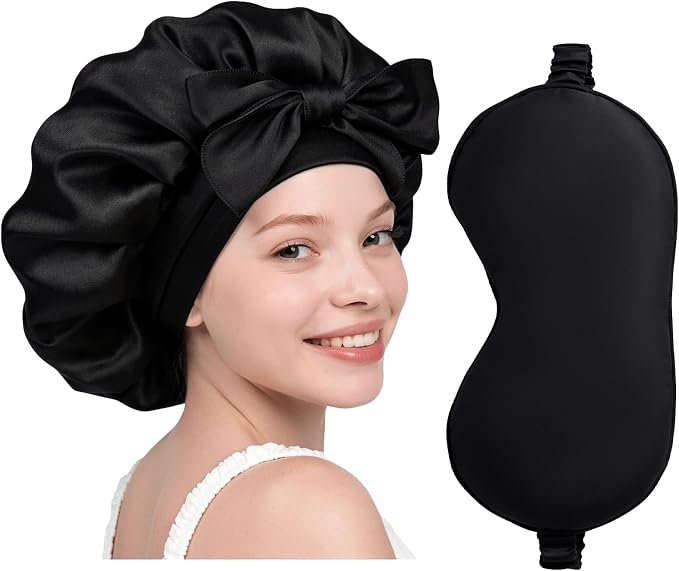 Sleep Bonnet+eye Mask -Black