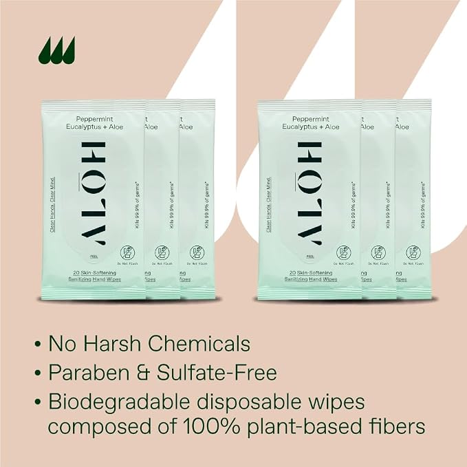 Peppermint Eucalyptus 6 pack 20ct Wipes (120 wipes)