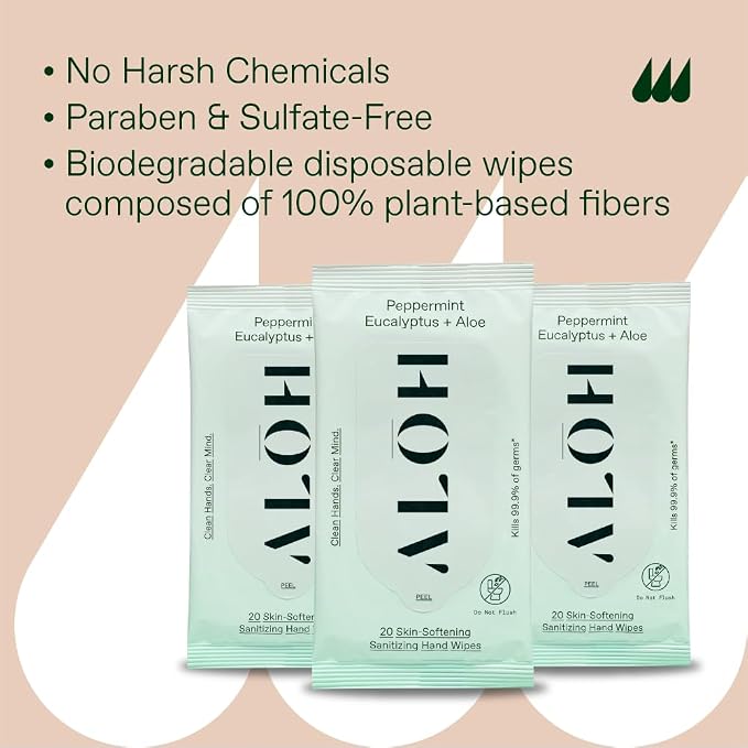 Peppermint Eucalyptus 3 pack 20ct Wipes (60 wipes)