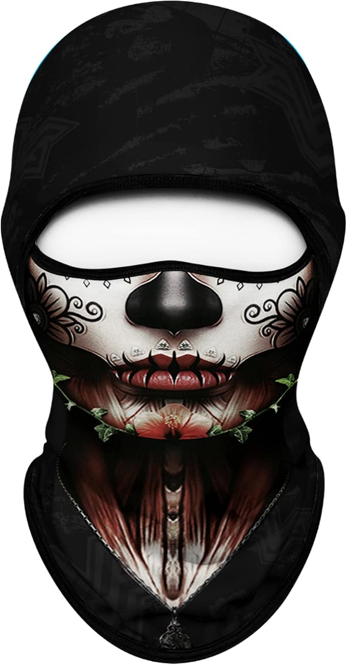 Skull Women Red Lip Green Leaf