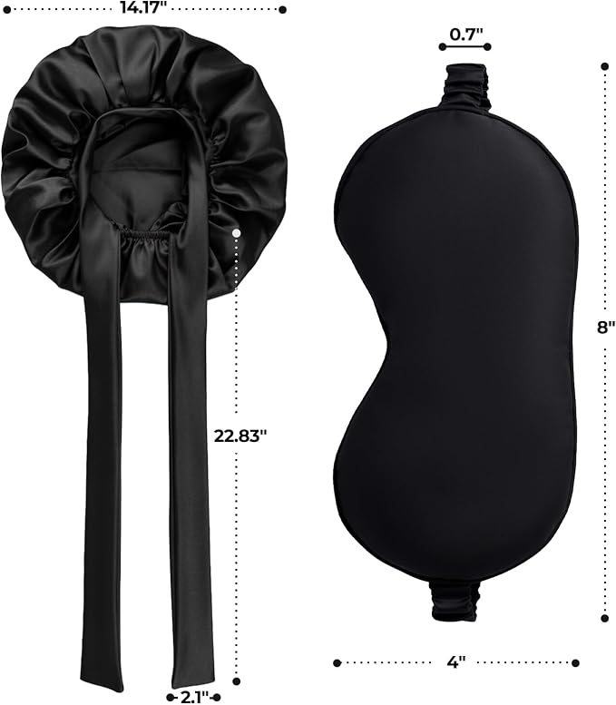Sleep Bonnet+eye Mask -Black