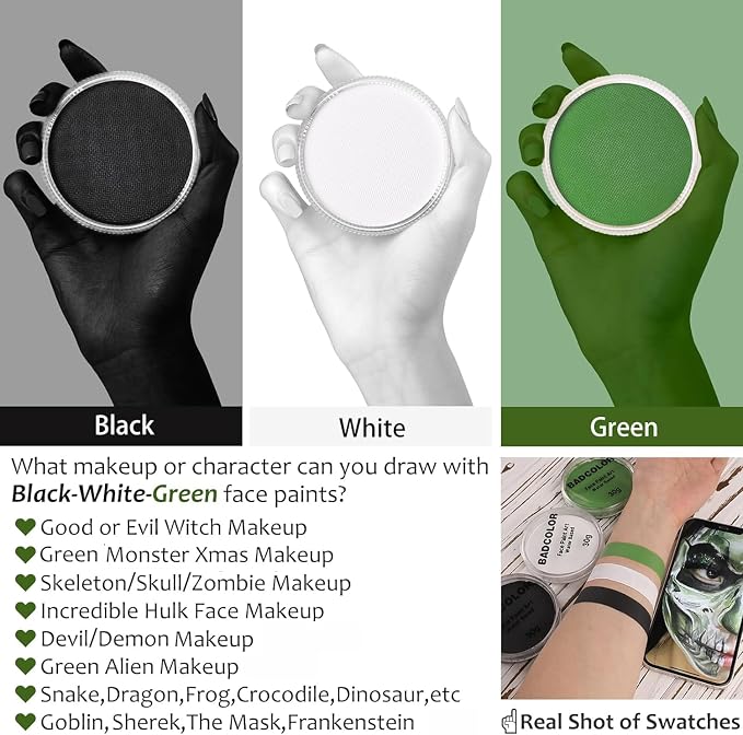 Black+White+Green+3Pcs Brushes