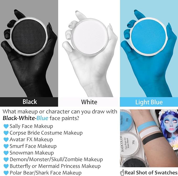 Black+White+Light Blue+3Pcs Brushes
