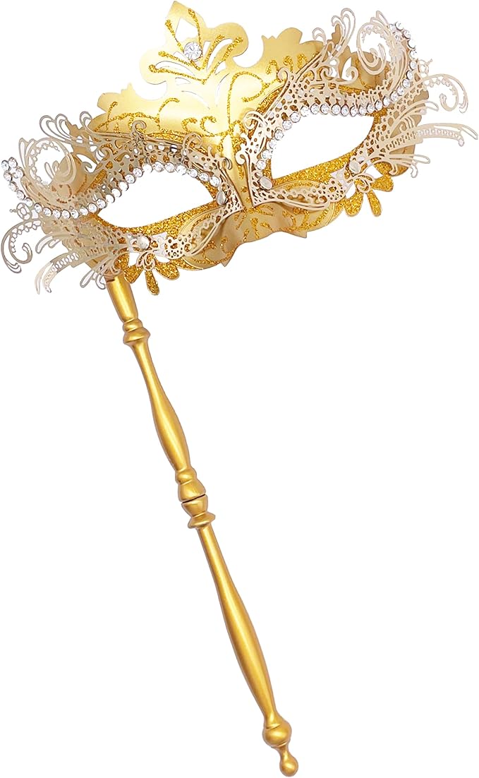 Masquerade Mask With Stick Gold