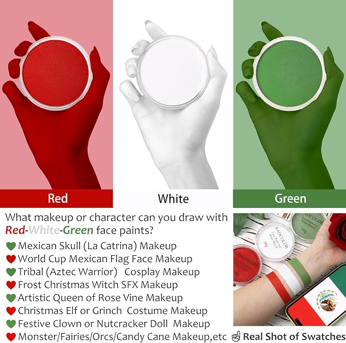 Green+White+Red+3Pcs Brushes