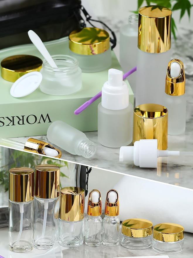 Frosted Glass Bottle with Gold Lid