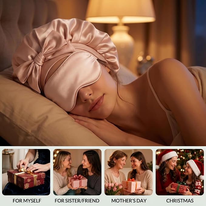 Sleep Bonnet+eye Mask -Pink