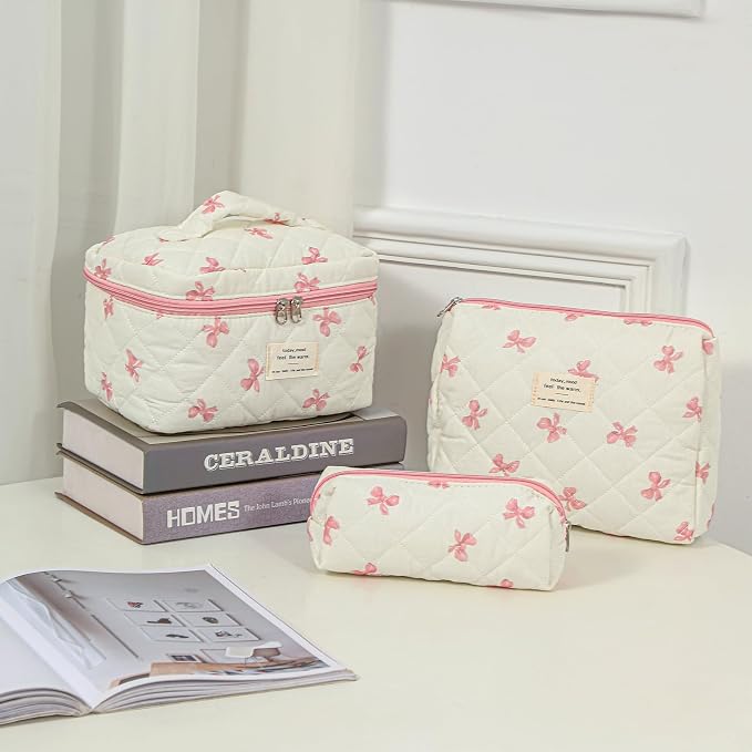 25 3pcs Beige Pink Bow