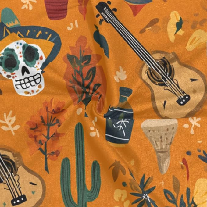 Day of the Dead Orange Skull Cacti Guitar