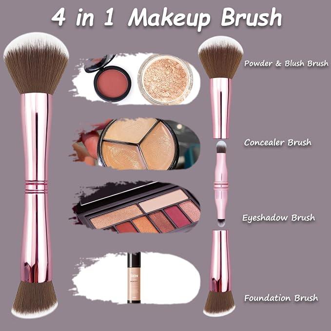 4 in 1 makeup brush-Pink-1pcs