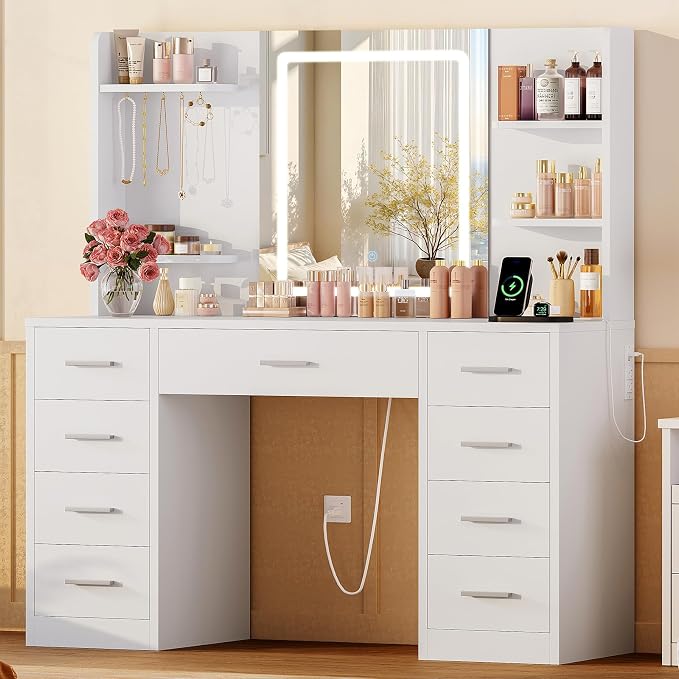 White 9 Drawers With Led