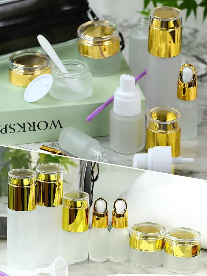 Frosted Glass Bottle with Gold Lid