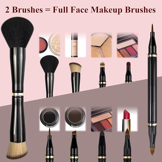 4 in 1 makeup brush-Black-2pcs