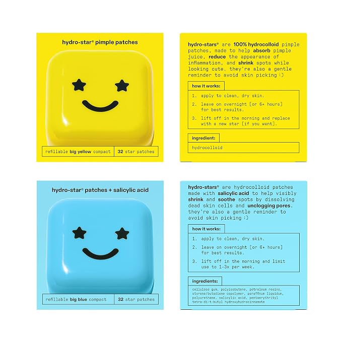 Big Yellow Compact Hydrocolloid + Big Blue Compact Hydrocolloid with Salicylic Acid