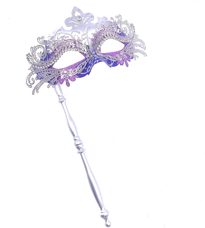 Masquerade Mask With Stick Black+purple