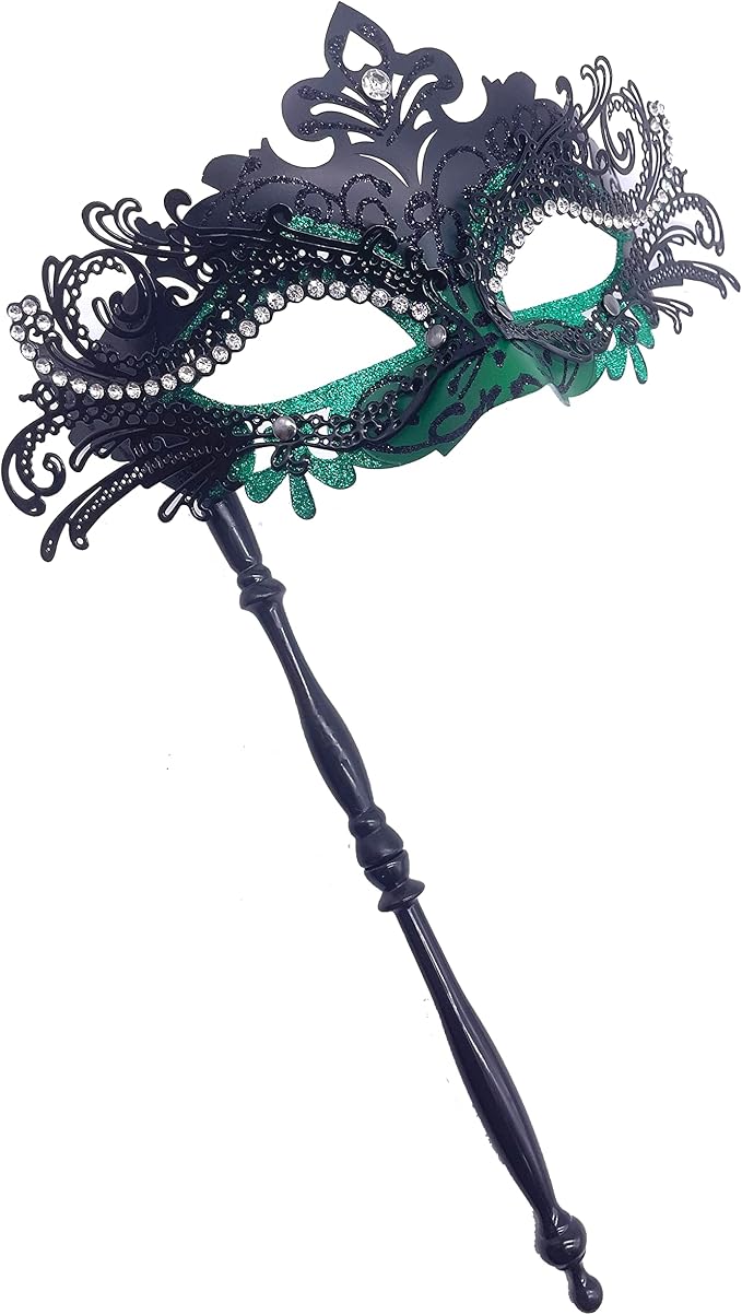 Masquerade Mask With Stick Green
