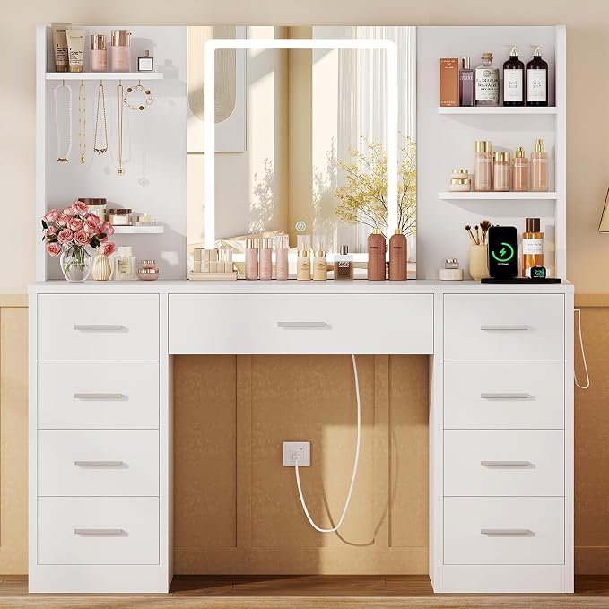 White 9 Drawers With Led
