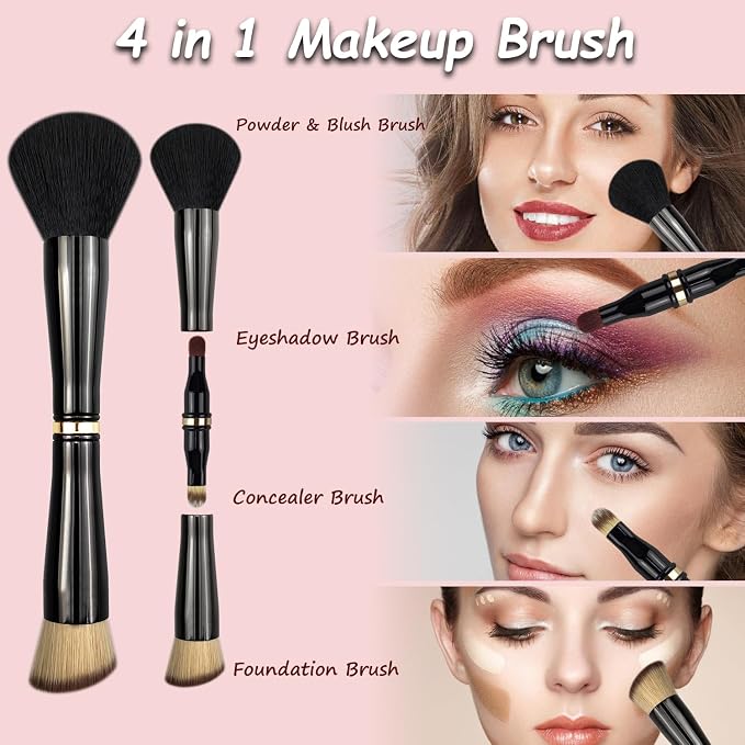 4 in 1 makeup brush-Black-2pcs