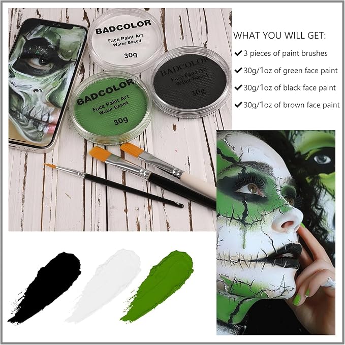 Black+White+Green+3Pcs Brushes