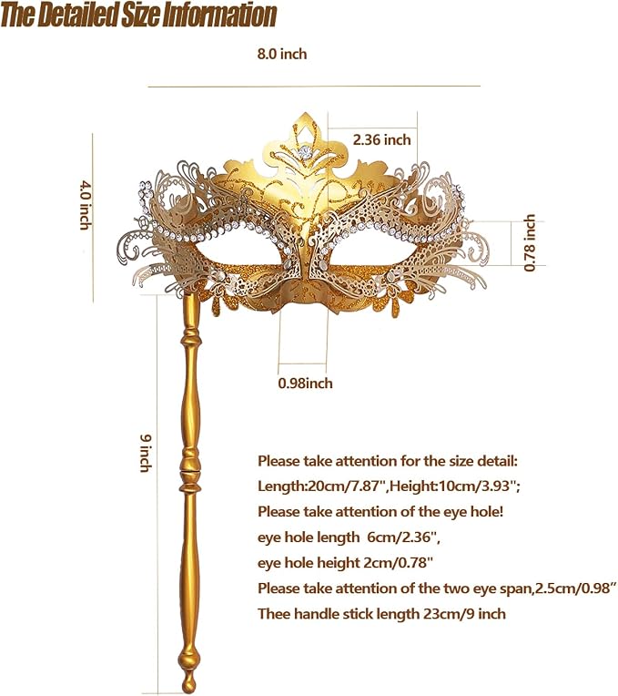 Masquerade Mask With Stick Gold