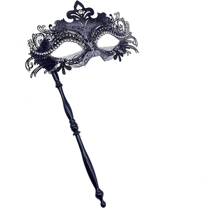 Masquerade Mask With Stick Sliver+black