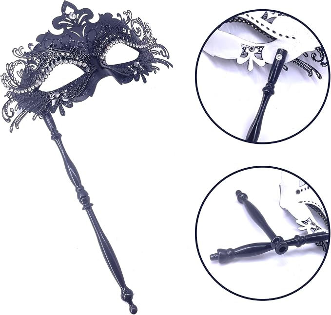 Masquerade Mask With Stick Black