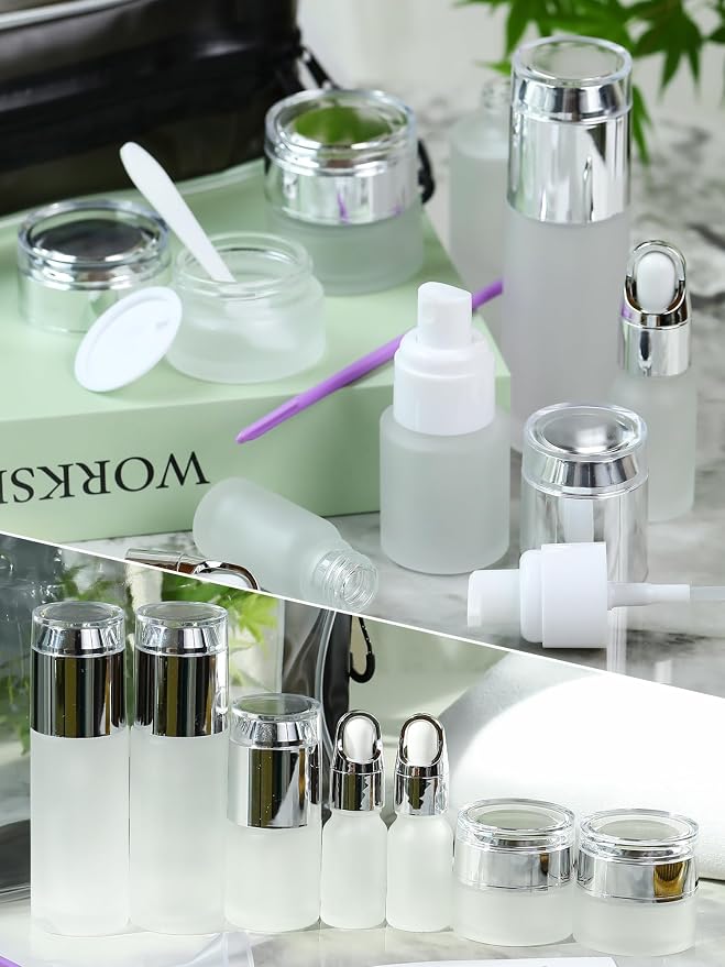 Frosted Glass Bottle with Silver Lid