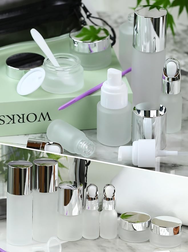 Frosted Glass Bottle with Silver Lid