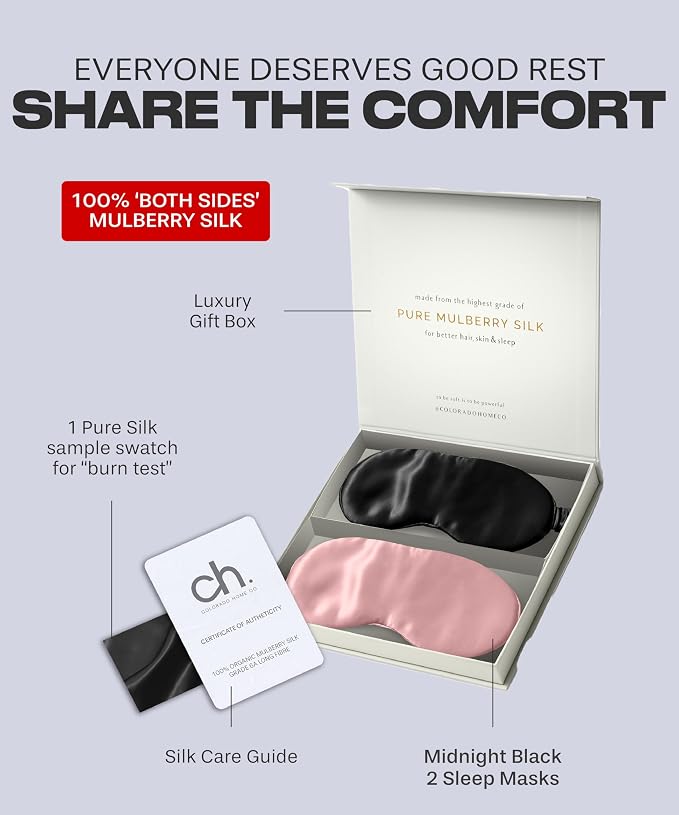 2-pk Silk Eye Mask - Midnight Black & Pink Quartz