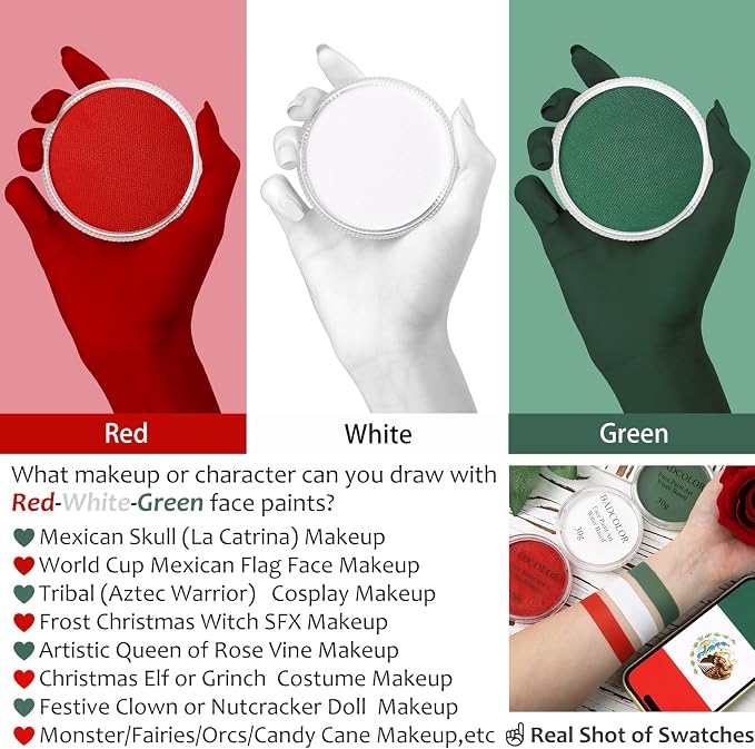 Dark Green+White+Red+3Pcs Brushes