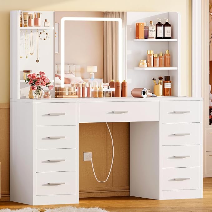 White 9 Drawers With Led