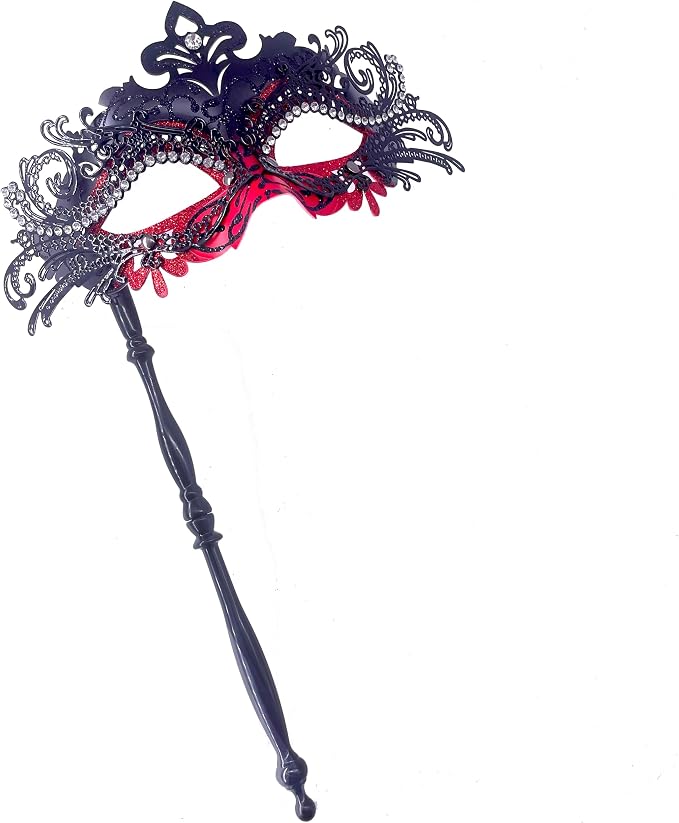 Masquerade Mask With Stick Red