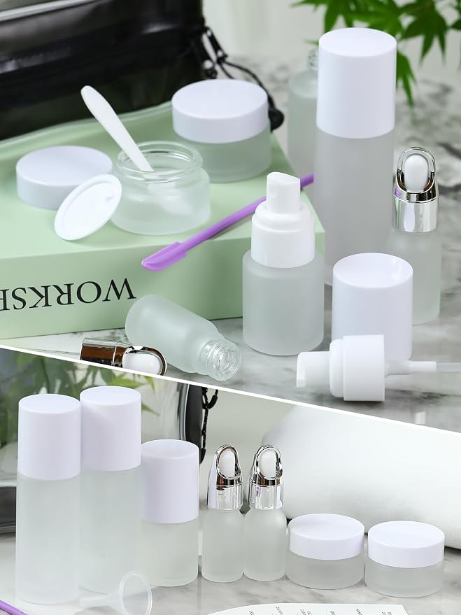Frosted Glass Bottle with White Lid
