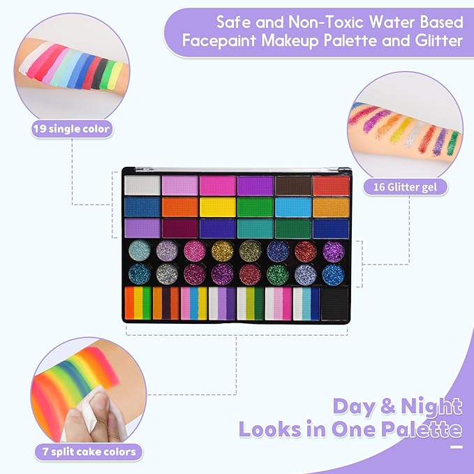 42 Color Face Painting Set with Cake