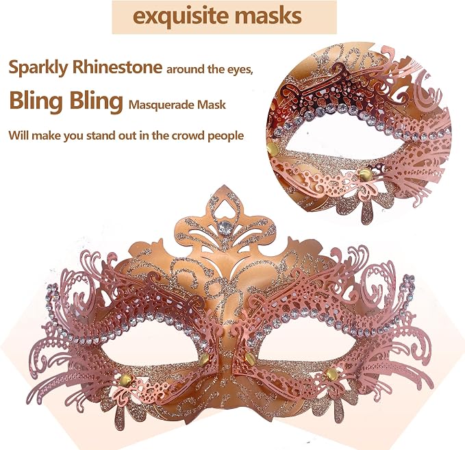 Masquerade Mask With Stick Rose Gold