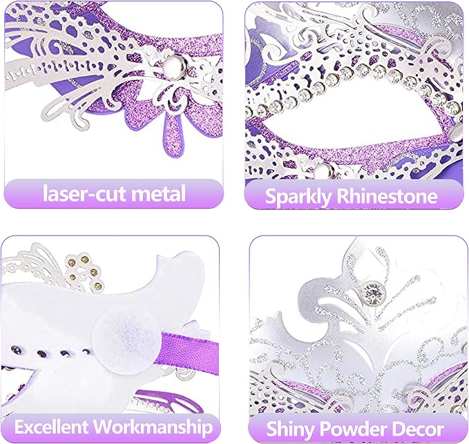 Masquerade Mask With Stick Black+purple