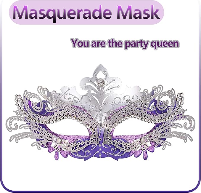 Masquerade Mask With Stick Black+purple