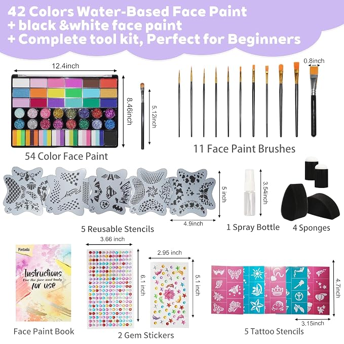 42 Color Face Painting Set with Cake