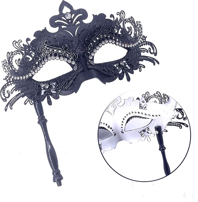 Masquerade Mask With Stick Black
