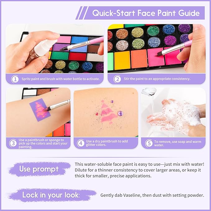 42 Color Face Painting Set with Cake