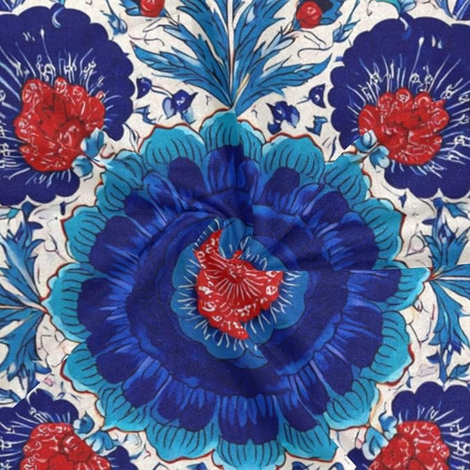 Blue White Floral Iznik Tile Pattern