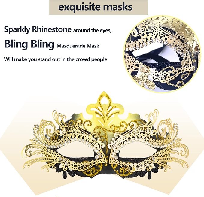 Masquerade Mask With Stick Black+gold